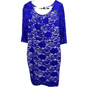 FISOUL Women’s Blue Lace Bodycon Dress Large Cocktail Party Formal Lined‎